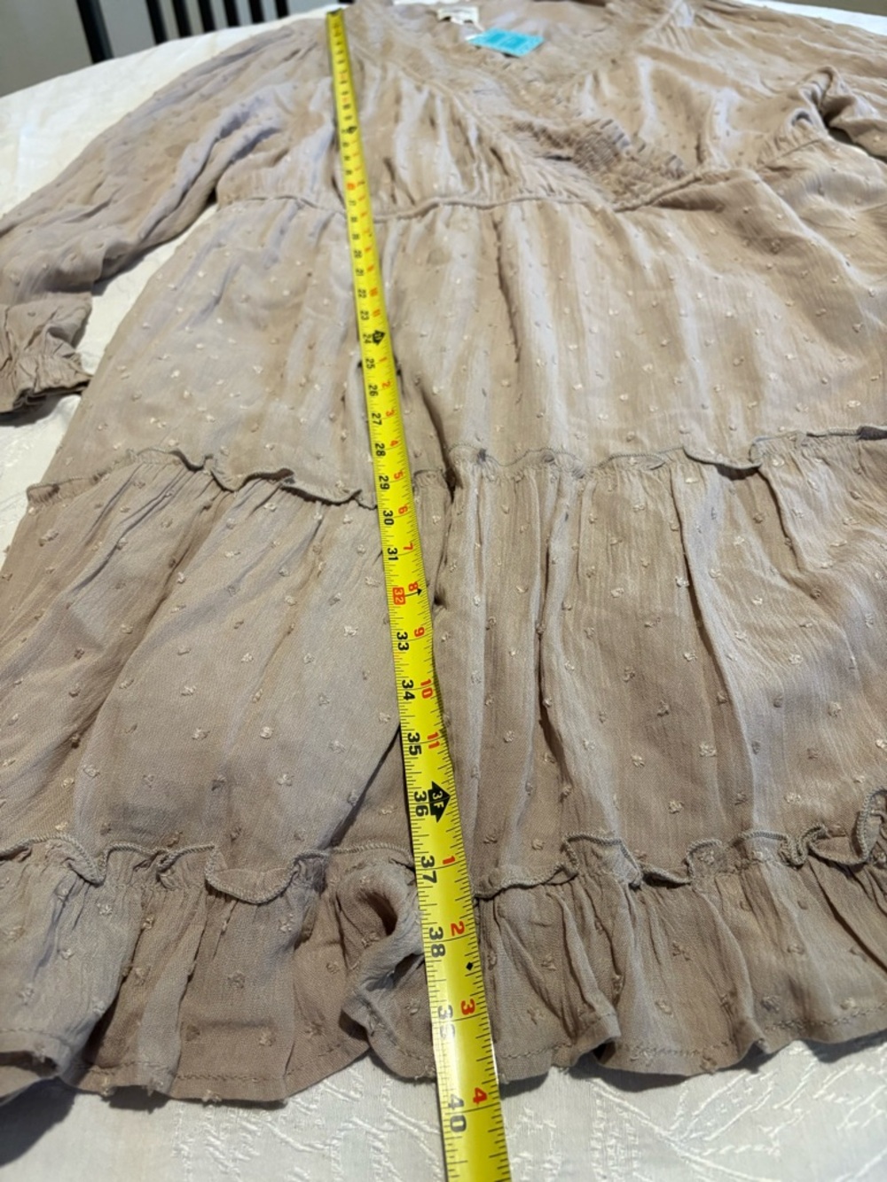 Light Taupe Ruffled V-Neck Peasant Midi - Women - Picture 5 of 5